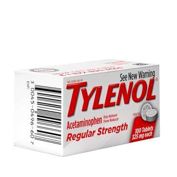 Tylenol Regular Strength Tablets, Acetaminophen Pain Reliever & Fever Reducer, 100 ct
