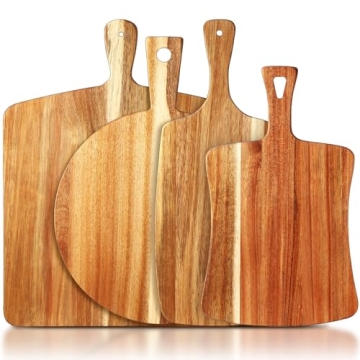 Silifine Set of 4 Thick Acacia Wood Cutting Boards with Handles, Assorted Sizes Large Charcuterie Bo...