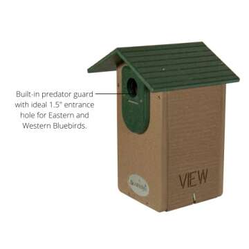 JCs Wildlife Ultimate Eastern and Western Bluebird House with Universal Mounting Pole Kit - Garden Birdhouse and Pole Combo (Green and Brown)