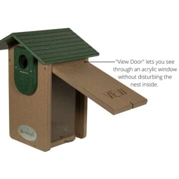 JCs Wildlife Ultimate Eastern and Western Bluebird House with Universal Mounting Pole Kit - Garden Birdhouse and Pole Combo (Green and Brown)
