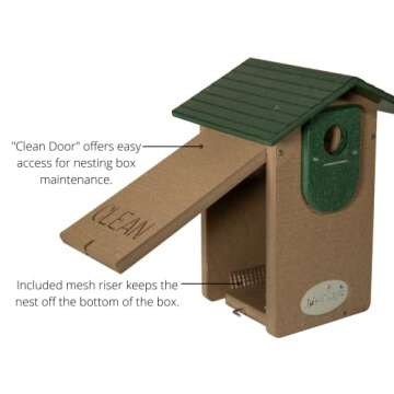 JCs Wildlife Ultimate Eastern and Western Bluebird House with Universal Mounting Pole Kit - Garden Birdhouse and Pole Combo (Green and Brown)