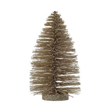 Creative Co-Op Large Gold Glitter Bottle Brush Stump Base Tree Figurine, 8.5"