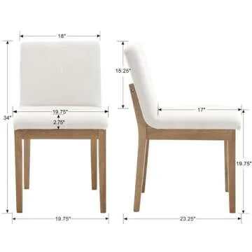 chairus Dining Chairs Armless Fabric Upholstered Kitchen & Dining Room Chairs Set of 2, Mid-Century Modern Side Chair with Natural Solid Wood Legs for Dining Room Restaurant - Linen Beige