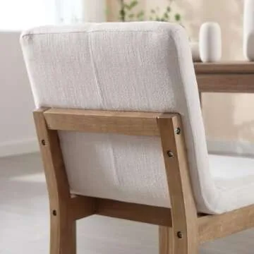 chairus Dining Chairs Armless Fabric Upholstered Kitchen & Dining Room Chairs Set of 2, Mid-Century Modern Side Chair with Natural Solid Wood Legs for Dining Room Restaurant - Linen Beige