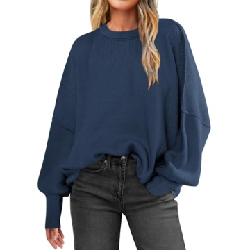 ANRABESS Women Crewneck Batwing Long Sleeve 2024 Fall Oversized Side Slit Ribbed Knit Pullover Sweat...