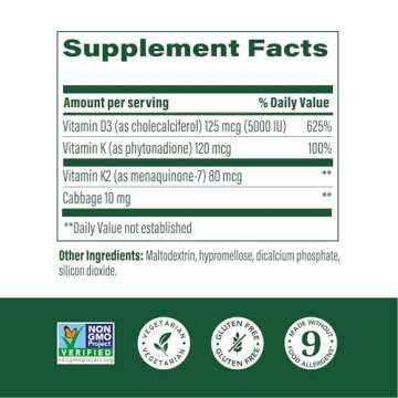 MegaFood Vitamin D3 5000 IU (125 mcg) - Vegetarian Vitamin D Supplements with Vitamin D3 K2, Support...