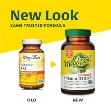MegaFood Vitamin D3 5000 IU with K2 - Vegan Support for Health