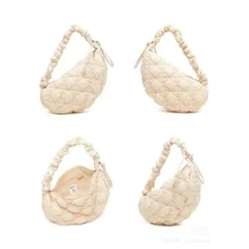 JADENIO Crescent Bag Puffer Tote Bag for Women Quilted Shoulder Bags Puffy Purse Handbag Winter Down Padding Lattice Satchel Purse White