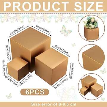 BBTO 6 Pcs Gold Buffet Risers Wood Display Table Stand for Food Wood Cube Box Display Set Nesting Ri...