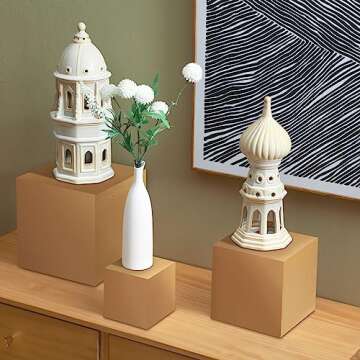 BBTO 6 Pcs Gold Buffet Risers Wood Display Table Stand for Food Wood Cube Box Display Set Nesting Risers Buffet Cake Table Food Stand Boxes for Weddings Home Countertop Jewelry Decor