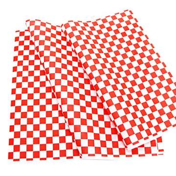 Oomcu 200 Sheets Red and White Checkered Dry Waxed Deli Paper Sheets, Paper Liners for Plastic Food Basket, Special for Wrapping Bread and Sandwiches(11.5''x11.5'')