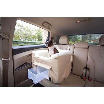 Snoozer Dog Car Seat with Storage Tray: Lookout II Car Seat for Small Dogs Under 25lbs, Size: Medium, Fabric: Birch Diamond, Pet Car Seat to Alleviate Car Sickness for Dogs, Removable Washable Cover