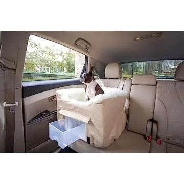 Snoozer Dog Car Seat with Storage Tray: Lookout II Car Seat for Small Dogs Under 25lbs, Size: Medium, Fabric: Birch Diamond, Pet Car Seat to Alleviate Car Sickness for Dogs, Removable Washable Cover