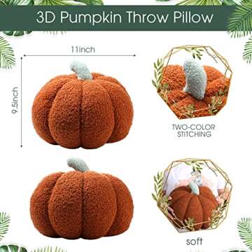 Queekay 2 Pcs Thanksgiving Pumpkin Pillow Fall Pumpkin Shaped Throw Pillow 11 x 9.5 Inch 3D Pumpkin Pillow Sofa Throw Pillow Cushion for Car Bedroom Home Decoration Couch(Brown)