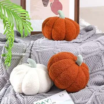 Queekay 2 Pcs Thanksgiving Pumpkin Pillow Fall Pumpkin Shaped Throw Pillow 11 x 9.5 Inch 3D Pumpkin Pillow Sofa Throw Pillow Cushion for Car Bedroom Home Decoration Couch(Brown)