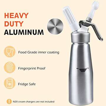 ProFaster Whipped Cream Dispenser-1 Pint Professional Whip Cream Canister with 15 Different Homemade Cream of Recipe Use 8g N2O Cream Dispenser Chargers (Not Included), containers for household use