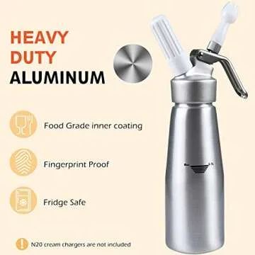 ProFaster Whipped Cream Dispenser-1 Pint Professional Whip Cream Canister with 15 Different Homemade Cream of Recipe Use 8g N2O Cream Dispenser Chargers (Not Included), containers for household use