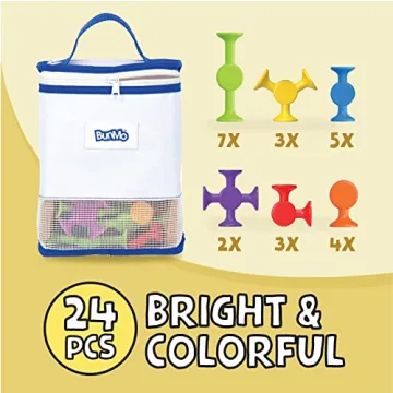 BUNMO Suction Bath Toys - Connect, Build, Create - No Mold Bath Toy - Hours of Fun & Creativity - Fine Motor Skills - Stimulating & Addictive Sensory Toy - Non-Mouthable Toy 3+ - Smooth 24 Pack