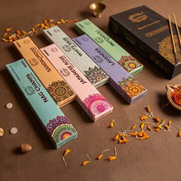 Raajsee Natural Incense Sticks, 6 Pack Mixed Scents Gift Pack 15 gm Each