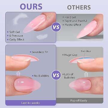 BTArtbox XCOATTIPS Natural Nail Kit - Short Coffin Nail Tips with Gel Nail Gl ue Top Coat, Nail Lamp, All in One Soft Gel Press on Nails Gel Extension Women Gifts