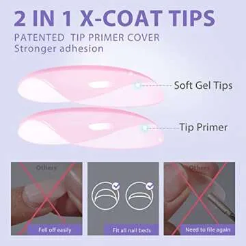 BTArtbox XCOATTIPS Natural Nail Kit - Short Coffin Nail Tips with Gel Nail Gl ue Top Coat, Nail Lamp, All in One Soft Gel Press on Nails Gel Extension Women Gifts