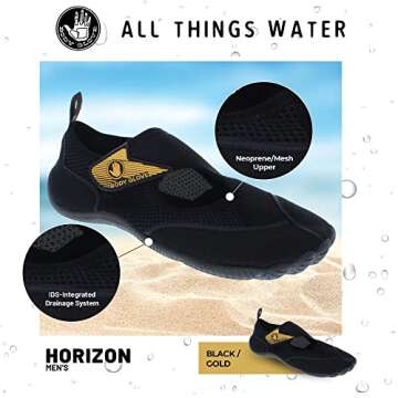 Body Glove Horizon Water Shoes for Women, Lake, Aerobics, Swimming, Aqua Sports, Beach, Womens Water Shoes, Black and Gold Aqua Shoes for Women