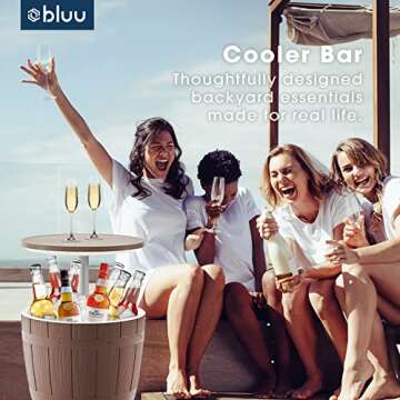 BLUU Outdoor Patio Cooler Bar, Outdoor Patio Furniture and Hot Tub Side Table, Adjustable Height Tab...