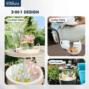 BLUU Outdoor Patio Cooler Bar, Outdoor Patio Furniture and Hot Tub Side Table, Adjustable Height Tables with 10 Gallon Coffee, Beer and Wine Cooler, Waterproof & Steady, Grey
