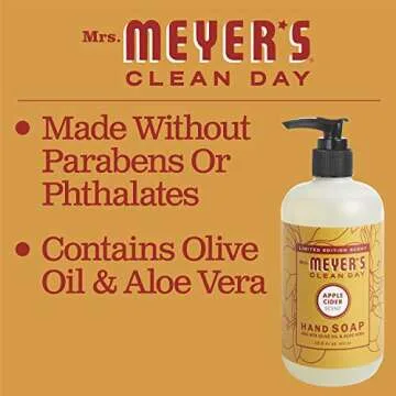 MRS. MEYER'S CLEAN DAY Liquid Hand Soap, Cruelty Free & Biodegradable Hand Wash Made with Essential Oils, Apple Cider Scent, 12.5 Fl oz Bottle (Pack of 1)