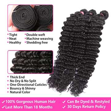 12 A Brazilian Deep Wave Human Hair Bundles(18 20 22) 100% Unprocessed Virgin Remy Hair Deep Curly H...