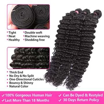 12 A Brazilian Deep Wave Human Hair Bundles(18 20 22) 100% Unprocessed Virgin Remy Hair Deep Curly H...