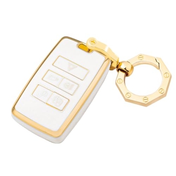 YHC For Land Rover Key Fob Cover Car Key Case Shell with Gold Keychain fit Land Rover Vogue Range Di...