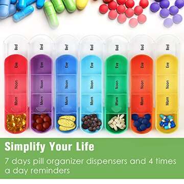 FINPAC Weekly Pill Organizers 4 Times A Day, Slide Open PU Leather Case Travel Pill Vitamin Medicine...