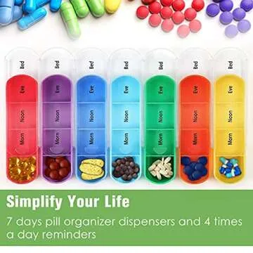 FINPAC Weekly Pill Organizers 4 Times A Day, Slide Open PU Leather Case Travel Pill Vitamin Medicine...