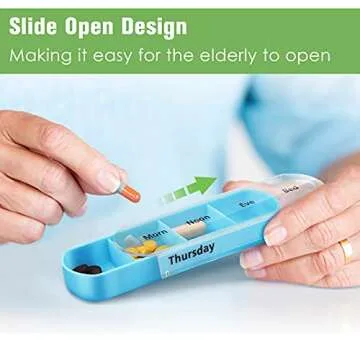 FINPAC Weekly Pill Organizers 4 Times A Day, Slide Open PU Leather Case Travel Pill Vitamin Medicine Reminder and Planner with Name Card for Morning| Afternoon| Evening| Bedtime (Blooming Hibiscus)