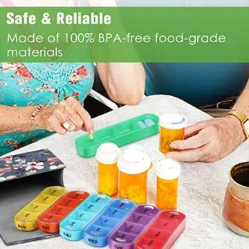 FINPAC Weekly Pill Organizers 4 Times A Day, Slide Open PU Leather Case Travel Pill Vitamin Medicine Reminder and Planner with Name Card for Morning| Afternoon| Evening| Bedtime (Blooming Hibiscus)