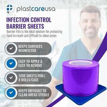 Purple Barrier Film Roll 4"x6" - 6.5nm Thickness Medical Grade Surface Protective Dental Barrier Film for Dental, Medical, Tattoo - Easy Peel, Non-Stick Tape (1 Box of 1200 Sheets) by PlastCare USA