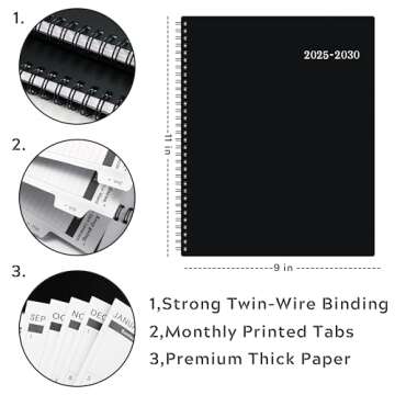 2025-2030 Monthly Planner/Monthly Calendar - 5 Year Monthly Planner, Jul. 2025 - Jun. 2030, 9" x 11", Double-Side Pocket + Durable Polypropylene Cover
