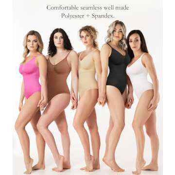 BRABIC Seamless Shapewear Bodysuit for Women - V-Neck, Sleeveless, Tummy Control