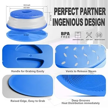 2 in 1, Aidacom Microwave Mat & Food Cover- Mat as Bowl Holder, Cover for Splatter Guard, Multi-use: Silicone Trivet, Pot Holders, Drying, Baking, Place Mat, Utensils Rest for Kitchen Counter, Blue