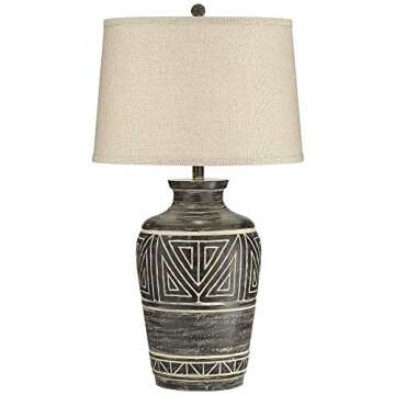 John Timberland Miguel Rustic Southwestern Style Table Lamp 32" Tall Earth Tone Jar Linen Fabric Dru...