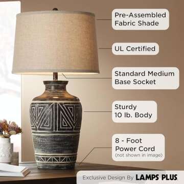 John Timberland Miguel Rustic Southwestern Style Table Lamp 32" Tall Earth Tone Jar Linen Fabric Drum Shade Decor for Living Room Bedroom House Bedside Nightstand Home Office Entryway Reading