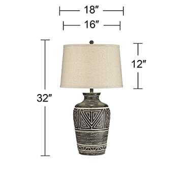 John Timberland Miguel Rustic Southwestern Style Table Lamp 32" Tall Earth Tone Jar Linen Fabric Drum Shade Decor for Living Room Bedroom House Bedside Nightstand Home Office Entryway Reading