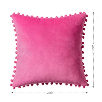 Ashler Pink Velvet Throw Pillow Covers with Pom Poms