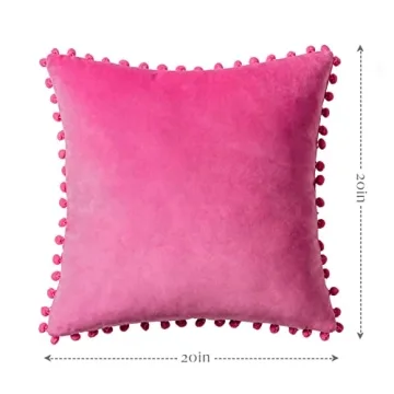 Ashler Pink Velvet Throw Pillow Covers with Pom Poms