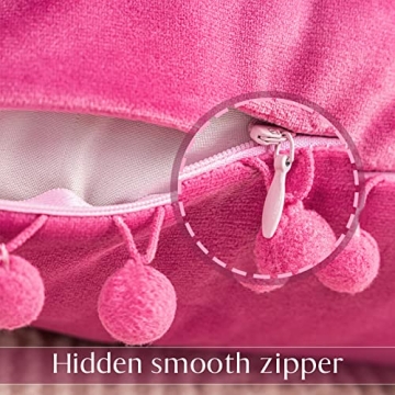 Ashler Pink Velvet Throw Pillow Covers with Pom Poms