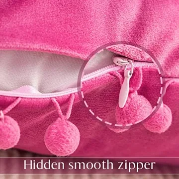 Ashler Pink Velvet Throw Pillow Covers with Pom Poms