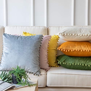 Ashler Pink Velvet Throw Pillow Covers with Pom Poms