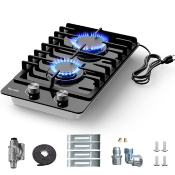 TOPWISH 2 Burner Propane Gas Cooktop - 12 Inch Built-in Gas Stove with Flame Protection