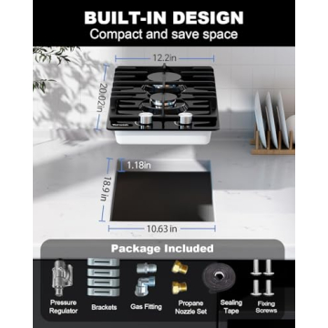 TOPWISH 2 Burner Propane Cooktop - 12 Inch Gas Stove